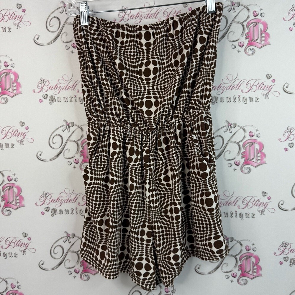 Streetwear Society romper shorts strapless Brown and White Geometric Romper